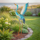 Seaside Retreat Garden Statuary, Metal Wings Up Heron, 40"H