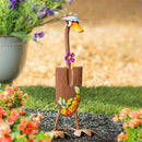 Charming Shovel Goose Garden Statue with White Hat, 16"H