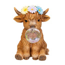 Hillside Pasture Garden Statuary, Resin Bloom & Bubble Highland Cow, Solar, 7"H, Asst of 2