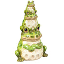 Pollinator Garden Statue, Ceramic Stacked Frog Statue, 10.5"H