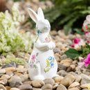 Hop Into Spring Garden Statuary Ceramic Floral White Bunny, 12"H