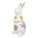 Hop Into Spring Garden Statuary Ceramic Floral White Bunny, 12"H