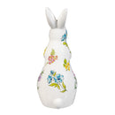 Hop Into Spring Garden Statuary Ceramic Floral White Bunny, 12"H