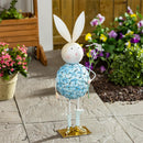 Hop Into Spring Garden Statuary, Metal Blue Hydrangea Bunny, 22.5"H
