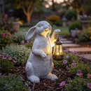 Hop Into Spring Garden Statuary, Resin Bunny with Solar Lantern, 14"H