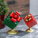 Howdy Holidays, Christmas Gift Box Metal Statuary, Set of 2