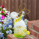 Hop Into Spring Garden Statuary, Metal Sunny Bloom Bunny, 17.5"H