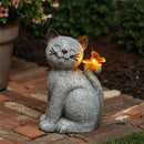 Pet Central Garden Statuary, Resin Happy Cat with Light-up Butterfly, Solar, 12"H