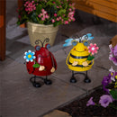Cottage Garden Statuary, Metal Animated Eye Ladybug & Bee, Solar, 10"H, Asst of 2