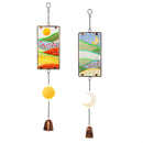Hillside Pasture Outdoor Hanging Decor, GlD Stained Glass Sun and Moon, 2 Asst