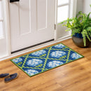Blue Hydrangea Trellis Indoor/Outdoor Hooked Rug 24"x42"