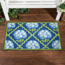 Blue Hydrangea Trellis Indoor/Outdoor Hooked Rug 24"x42"