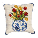 Chinoiserie Bloom Tulip Indoor/Outdoor Hooked Pillow 18"x18"