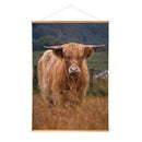 Hillside Pasture Indoor Wall Decor Canvas Tapestry, Highland Cow in Field 52"X 36" Canvas Tapestry