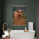 Hillside Pasture Indoor Wall Decor Canvas Tapestry, Highland Cow in Field 36"x24" Canvas Tapestry
