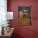Hillside Pasture Indoor Wall Decor Canvas Tapestry, Highland Cow in Field 36"x24" Canvas Tapestry