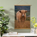 Hillside Pasture Indoor Wall Decor Canvas Tapestry, Highland Cow in Field 36"x24" Canvas Tapestry