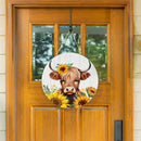 Harvest Blossom Highland Cow and Sunflowers Wood Door Decor, 18"