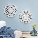 Blue Coastal Indoor Wall Decor, Wood, White Patterned Round Wall Art, Asst of 2