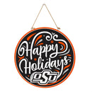 Oklahoma State University Holiday Round Door Decor with Hanging Rope, 18x18