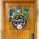 Pittsburgh Steelers Holiday Round Door Decor with Hanging Rope, 18x18