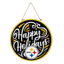 Pittsburgh Steelers Holiday Round Door Decor with Hanging Rope, 18x18
