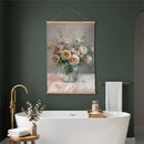 Hillside Pasture Indoor Wall Decor Canvas Tapestry, Pink/White Roses in Vase 36"x24" Canvas Tapestry