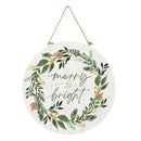 Shades of Emerald Wood Door Decor, "Merry Bright", 18"