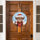 Holly Homestead Highland Cow Wood Door Decor, 18"