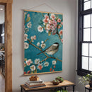 Cottage Garden Indoor Wall Decor Canvas Tapestry, Bird on Floral Branches 52"X 36" Canvas Tapestry