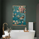 Cottage Garden Indoor Wall Decor Canvas Tapestry, Bird on Floral Branches 36"x24" Canvas Tapestry