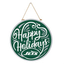 New York Jets Holiday Round Door Decor with Hanging Rope, 18x18