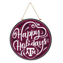 Texas A&M Holiday Round Door Decor with Hanging Rope, 18x18