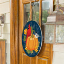 Harvest Blossom Welcome Friends of Fall Wood Door Decor, Cardinal On Pumpkin, 18"