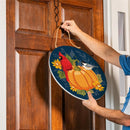 Harvest Blossom Welcome Friends of Fall Wood Door Decor, Cardinal On Pumpkin, 18"