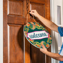 Harvest Blossom Jacobean Pumpkin Wood Door Decor, "Welcome", 18"