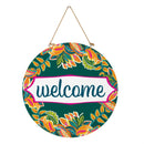 Harvest Blossom Jacobean Pumpkin Wood Door Decor, "Welcome", 18"