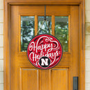 University of Nebraska Holiday Round Door Decor with Hanging Rope, 18x18