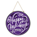 Texas Christian University Holiday Round Door Decor with Hanging Rope, 18x18