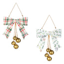 Shades of Emerald Hanging Wall Decor, Bow with Hanging Jingle Bells, Asst of 2