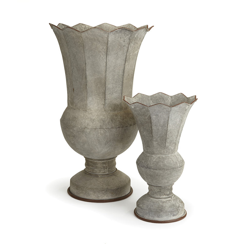 NAPA Home & Garden, GALVANIZED SCALLOPED URNS 13" & 20", SET OF 2,KN224