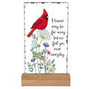 Memorial LED Table Decor Acrylic and Wood, Cardinal, Heaven May Be Far Away, 10"H
