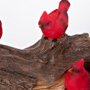 Memorial Garden Statue, Solar Cardinal Family On Wooden Log, 5"H