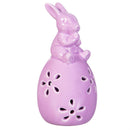 Hop Into Spring LED Table Decor Ceramic Bunny Sitting on Egg, 6"H, Asst of 2