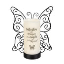 Memorial LED Candle With Flickering Flame and Butterfly Metal Base, Butterflies are Whispers, 9"H