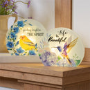 Cottage Garden LED Table Decor Glass with Bird and Floral, 6.7"H, Asst of 2
