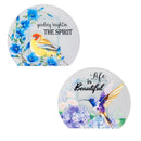 Cottage Garden LED Table Decor Glass with Bird and Floral, 6.7"H, Asst of 2