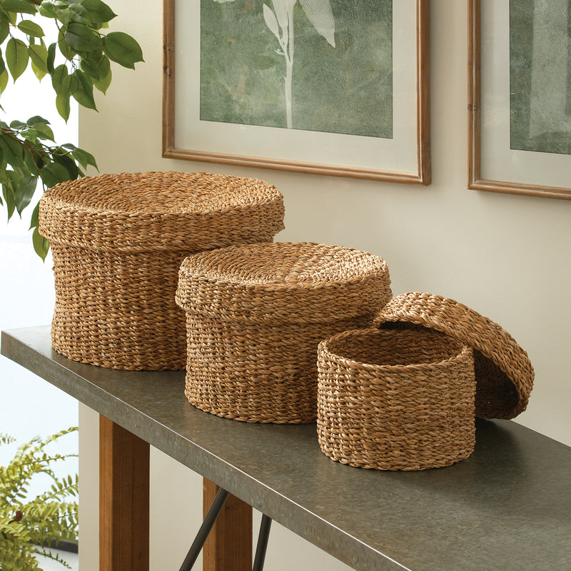 NAPA Home & Garden, SEAGRASS ROUND LIDDED BASKETS, SET OF 3,N2SG07