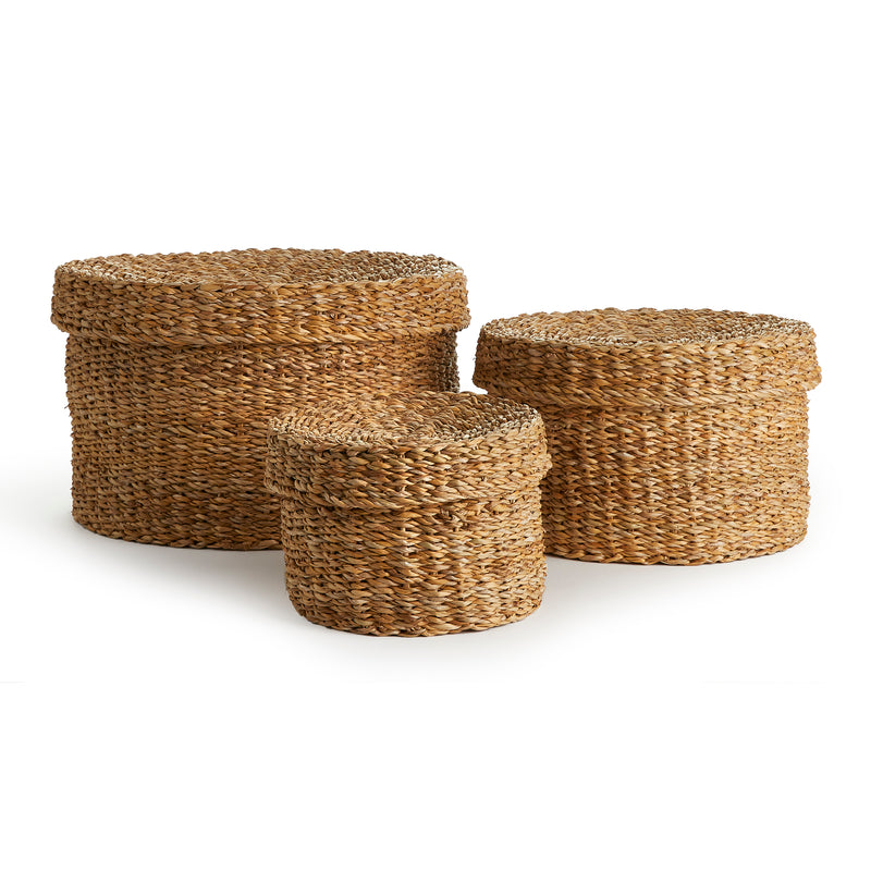 NAPA Home & Garden, SEAGRASS ROUND LIDDED BASKETS, SET OF 3,N2SG07