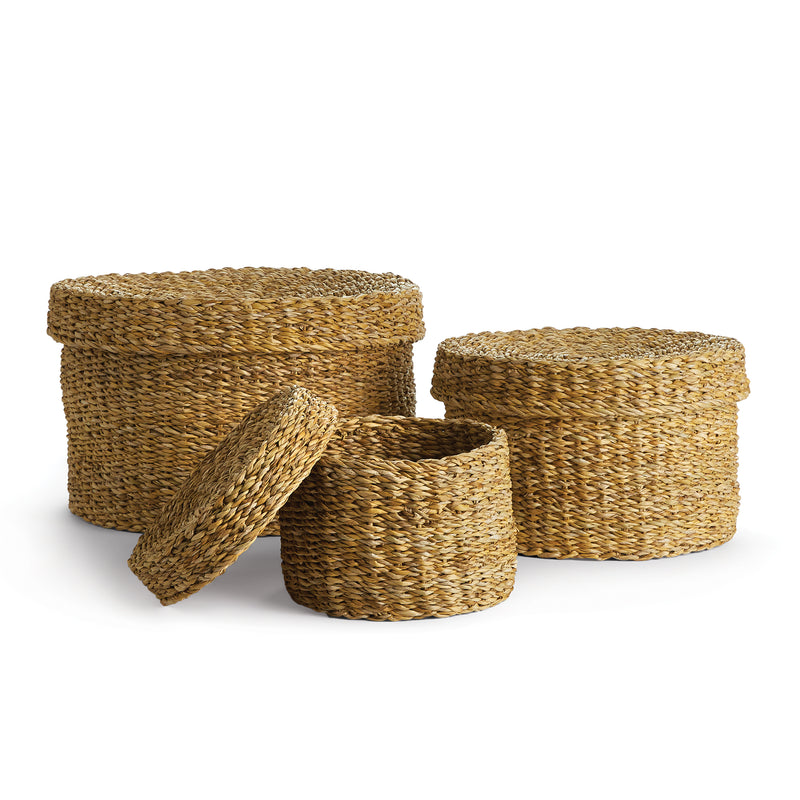 NAPA Home & Garden, SEAGRASS ROUND LIDDED BASKETS, SET OF 3,N2SG07